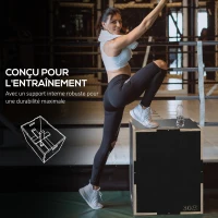 SPORTNOW Box Jump pliométrie 3 en 1 boîte à saut musculation fitness & entraînement croisé pour box training en bois, 51/61/76 cm(m-6)