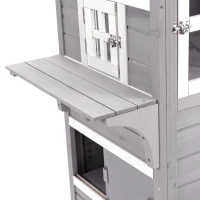 PawHut Caseta para Gatos de Madera Exterior Casa Grande para Gatos de 3 Pisos con Múltiples Entradas Ventanas y 2 Plataformas para Terraza Balcón Jardín 93,5x67x117 cm Gris(m-9)
