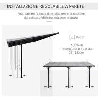 Outsunny Pergola Addossata da Giardino 4.4x3m Regolabile in Policarbonato e Alluminio, Grigio(m-4)