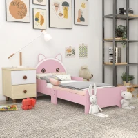 ZONEKIZ Bed for Kids Cat Design Toddler Bed Frame Bedroom Furniture with Guardrails, for 3-6 Years, 143L x 74W x 72Hcm - Pink(m-10)