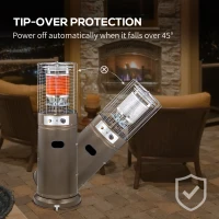 Outsunny 11KW Patio Bullet Heater with Tip-over Protection, Gas Glass Tube Electronic Ignition Floor Standing Stainless Steel Garden Outdoor 137Hcm(m-6)