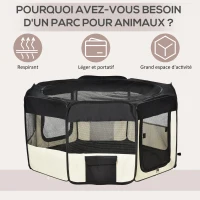 PawHut Parc enclos pliable pour chien chat petits animaux octogonal en tissu Oxford et acier - Ø 120 x 58H cm - noir et crème(m-4)