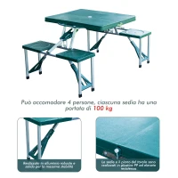 Outsunny - Tavolo da Campeggio Richiudibile con 4 Sedie - Tavolino da Picnic - Alluminio - Verde(m-5)