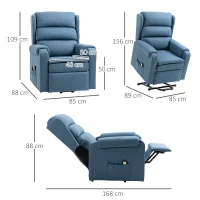 HOMCOM Poltrona Relax Alzapersona con Schienale Reclinabile a 160° e Poggiapiedi, 85x88x109cm, Blu(m-3)