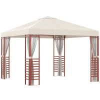 Outsunny Gartenpavillon, bis 15 Personen, Softtop, Fliegennetze, Stahlrahmen, beige, 296 x 296 x 260 cm(m-1)