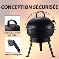 Outsunny Barbecue à charbon ronde portable barbecue de jardin résistant avec couvercle métal 36,5 x 36,5 x 54 cm noir(m-6)