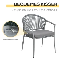 Outsunny Gartenmöbel-Set, 2 Stühle & 1 Tisch mit Glasplatte, Rattanoptik, wetterfest, Metallrahmen, Grau(m-5)