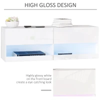 HOMCOM High Gloss TV Stand Cabinet with LED Lights, Wall Mount Media Unit for TVs up to 42 Inch for Living Room Bedroom(m-6)