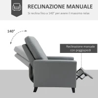 HOMCOM Poltrona Relax Imbottita e Reclinabile Manualmente, in Similpelle, 70.5x86x99cm - Grigio(m-5)