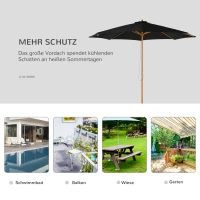 Outsunny Sonnenschirm Ø 300 cm, Sonnenschirm mit UV Schutz Balkonschirm aus Holz Strandschirm stabil Marktschirm Sonnenschutz für Strand Terrasse Garten, Schwarz(m-6)