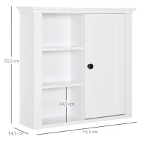 HOMCOM Armoire Murale de Salle de Bain Meuble Suspendu WC Placard 1 Porte 3 niches dim. 53L x 14,5l x 50,5H cm en bois Blanc(m-3)