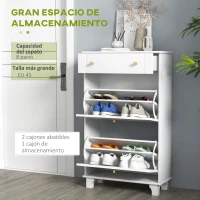 HOMCOM Mueble Zapatero Blanco Zapatero Estrecho con 2 Puertas Abatibles y 1 Cajón para 8 Pares de Zapatos 60x23,5x98,5 cm(m-4)