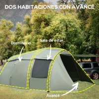 Outsunny Tienda de Campaña para 4-5 Personas Impermeable PU2000 mm Protección UV30+ con Bolsa de Transporte 610x385x220 cm Verde(m-4)