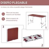 Outsunny Mesa Maleta de Aluminio 4 Taburete Plegable Portátil para Acampada Picnic Jardín Terraza Conjunto Muebles Exterior Altura Ajustable(m-5)