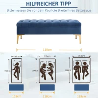 HOMCOM Sitzbank Bettbank Schuhbank mit erhöhten Beine Schlafzimmer Samt Blau(m-6)