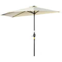 Outsunny Sonnenschirm, Terrassenschirm, halbrund, mit Solarpaneel, 20 LEDs, Handkurbel, beige, 2,70 x 1,35 x 2,40 m(m-10)