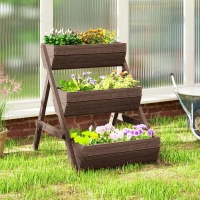 Outsunny 3 Tier Raised Garden Bed Wooden Elevated Planter Box Kit, 66L for Flower, Vegetable, Herb, 65x75x78cm, Tan(m-7)