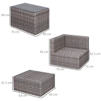 Outsunny 5 Piece Rattan Garden Furniture Set w/ 10cm Thick Cushions, Aluminium Frame Wicker Outdoor Balcony Sofa Set with Corner Armchairs, Ottomans, and Glass Top Table, Mixed Brown(m-3)