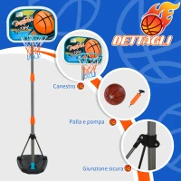 HOMCOM Set Canestro per Bambini Regolabile in Altezza, Palla da Basket, Base e Pompa Gonfiaggio Inclusi 32x65x126-158cm(m-7)