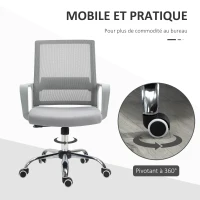 Vinsetto Fauteuil chaise de bureau ergonomique hauteur réglable pivotante 360° revêtement maille gris(m-7)
