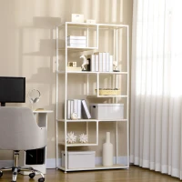 HOMCOM Estantería con Marco de Acero y Estantes de Melamina para Salón Oficina Estudio 83x34x180 cm Roble y Blanco(m-2)