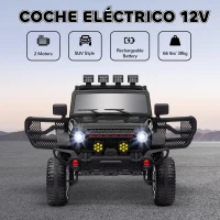 AIYAPLAY Coche Eléctrico para Niños de +3 Años con Batería 12V Mando a Distancia Faros LED Bocina Música Negro(m-4)