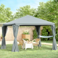 Outsunny 3 x 3(m) Aluminium Garden Gazebo Canopy Party Tent with Netting and Curtains for Lawn, Backyard and Deck(m-2)