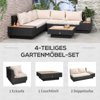 Outsunny 4-tlg. Luxus Polyrattan Gartengarnitur Gartenmöbel Garten-Set Sitzgruppe Loungeset Loungemöbel inkl. Ablagen und Beistelltisch Sitzkissen Schwarz(m-4)
