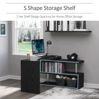 HOMCOM L Shaped Desk with 360° Rotating Storage Shelves, Corner Computer Desk, Space Saving Study Table for Home Office, Black(m-5)