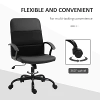 Vinsetto Mesh Office Chair, Faux Leather Desk Chair with Swivel Wheels, Adjustable Height and Tilt Function, Black(m-6)