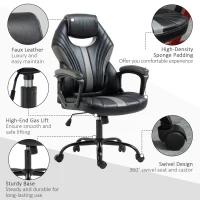 Vinsetto Computer Gaming Chair, Desk Chair with Breathable PU Leather Back and Seat, Soft Padded Armrests, and Rolling Wheels for Adults and Gamers, Black(m-4)