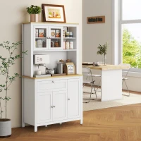 HOMCOM Dispensa Cucina con Cassetti, Ripiani Aperti e Scaffali Regolabili in Legno, 100x40x180 cm, Bianco(m-2)