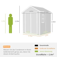 Outsunny Gartenschuppen, Geräteschuppen mit Boden, verschließbare Türen, Lüftungsöffnungen, Fenster, Holzoptik, Kunststoff, Grau(m-3)