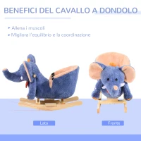 HOMCOM Cavallo a Dondolo in Legno Elefante per i Bambini 60x33x45cm(m-4)