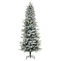 HOMCOM Árbol de Navidad Nevado 210 cm Árbol de Navidad Artificial con 784 Puntas de Rama Ignífugas y Soporte de Acero Decoración Navideña para Interiores Verde y Blanco(m-1)