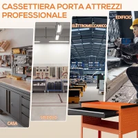 DURHAND Carrello Porta Attrezzi con Manico Laterale, Cassetto e 3 Ripiani in Acciaio, 82x35x76 cm, Arancione(m-7)