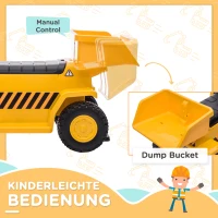 HOMCOM Elektro-Kipplaster für Kinder, kippbare Ladefläche, max. 3 km/h, Scheinwerfer, Hupe, gelb, 74,5 x 36 x 43,5 cm(m-5)