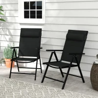 Outsunny Set 2 Sedie Pieghevoli con Schienale Reclinabile e Poggiatesta, in Alluminio e Poliestere, 54x67x108 cm, Nero(m-2)