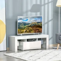 HOMCOM High Gloss TV Stand Cabinet with LED RGB Lights and Remote Control for 43"/50"/55" TV, Media TV Console Table with Storage Compartment, White(m-10)