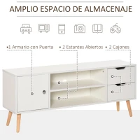 HOMCOM Mueble de TV para Televisiones de 50" Mesa de Salón con Puerta 2 Estantes Abiertos y 2 Cajones 120x28x44 cm Blanco(m-5)