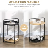 HOMCOM Table d'appoint Ronde Bout de canapé Table chevet avec Plateau Amovible en métal Noir et Bois dim. 43,5L x 42,5l x 60H cm(m-6)
