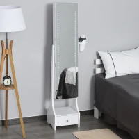 HOMCOM LED Schmuckschrank 2 in 1 Schmuckregal Spiegelschrank mit Schublade MDF Weiß 37 x 30 x 158 cm(m-2)