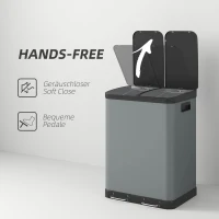 HOMCOM Doppelfach-Mülleimer, 2 x 30L, fingerabdruckresistent, Pedal, herausnehmbare Inneneimer, Grau(m-6)