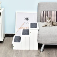 PawHut Escalera para Mascotas 3 Peldaños con Espacio de Almacenaje y Alfombra Antideslizantes Portátil Madera para Vehículo Carga 30 kg 40,5x44,5x38 cm Blanco(m-7)