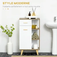 kleankin Meuble bas de salle de bain style scandinave 1 tiroir 1 placard et 3 étagères - 50 x 30 x 89 cm - blanc et naturel(m-4)