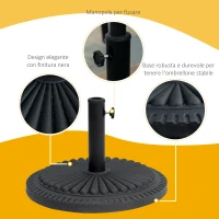 Outsunny Base per Ombrellone Rotonda in HDPE da 14kg per Pali da Ф35-38-48mm, Ø49x32A cm, Nero(m-4)