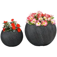 Outsunny 2er-Set Übertöpfe In-und Outdoor, wetterbeständig, modernes Design, 33 cm x 33 cm x 28 cm, Grau(m-10)