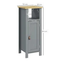 kleankin Meuble de salle de bain sur pied avec placard à 2 niveaux étagère réglable poignées en similicuir 32 x 30 x 80 cm gris(m-3)