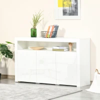 HOMCOM Sideboard Hochglanz Vorratsschrank Küchenschrank mit LED-Licht für Eingang Essbereich Wohnzimmer Material MDF und Spanplatte  Weiß 155 x 40 x 92 cm(m-2)