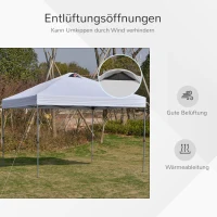 Outsunny Pavillon ca. 3x3m, wasserdicht Stabil Winterfest Pop-up Faltpavillon, UV Schutz, Faltbar Partyzelt, Gartenzelt mit Tasche, Gartenpavillon für Camping Garten, Weiß(m-8)